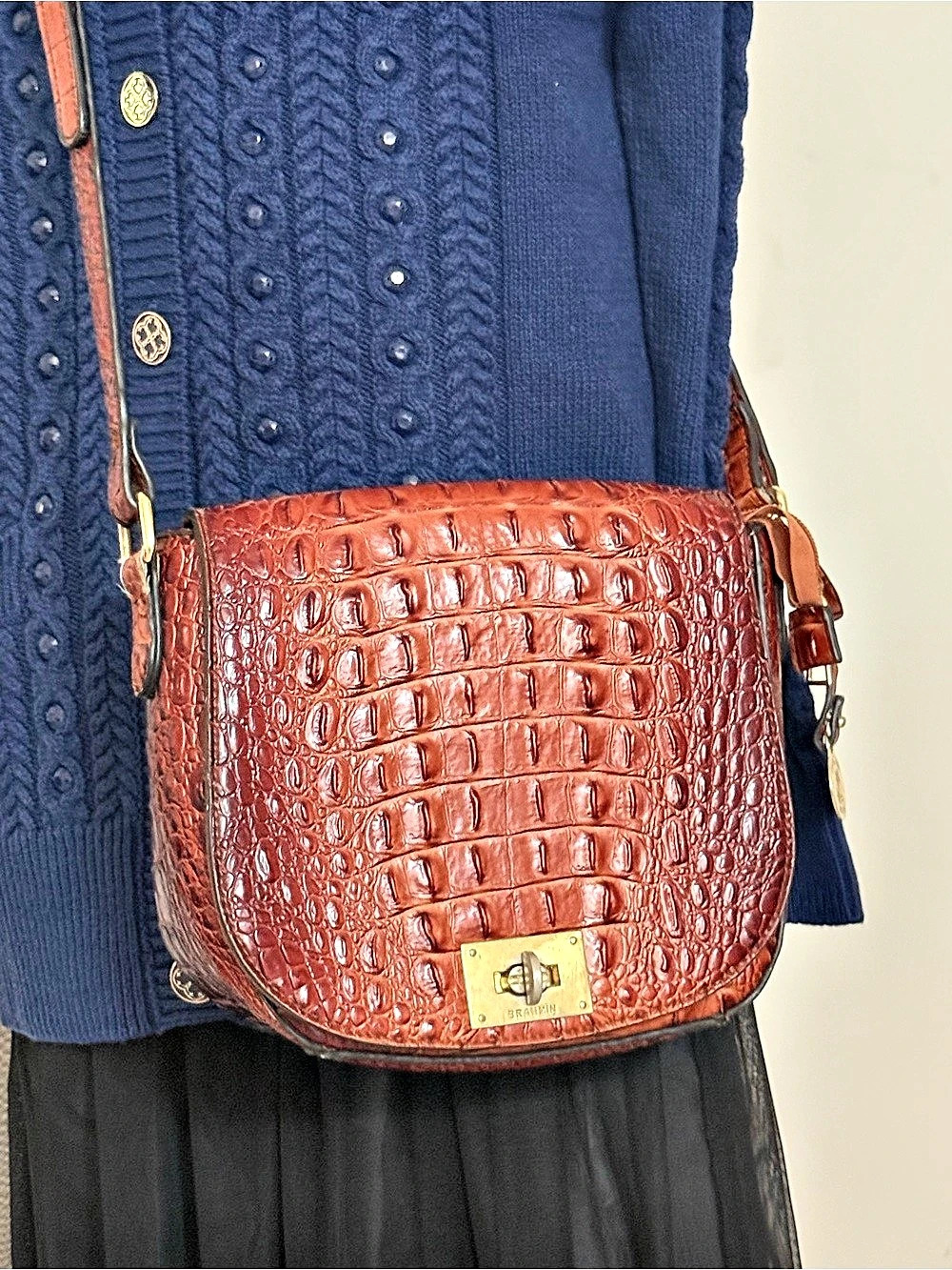 Brahmin Croco Embossed Crossbody in Brown Classic Luxury